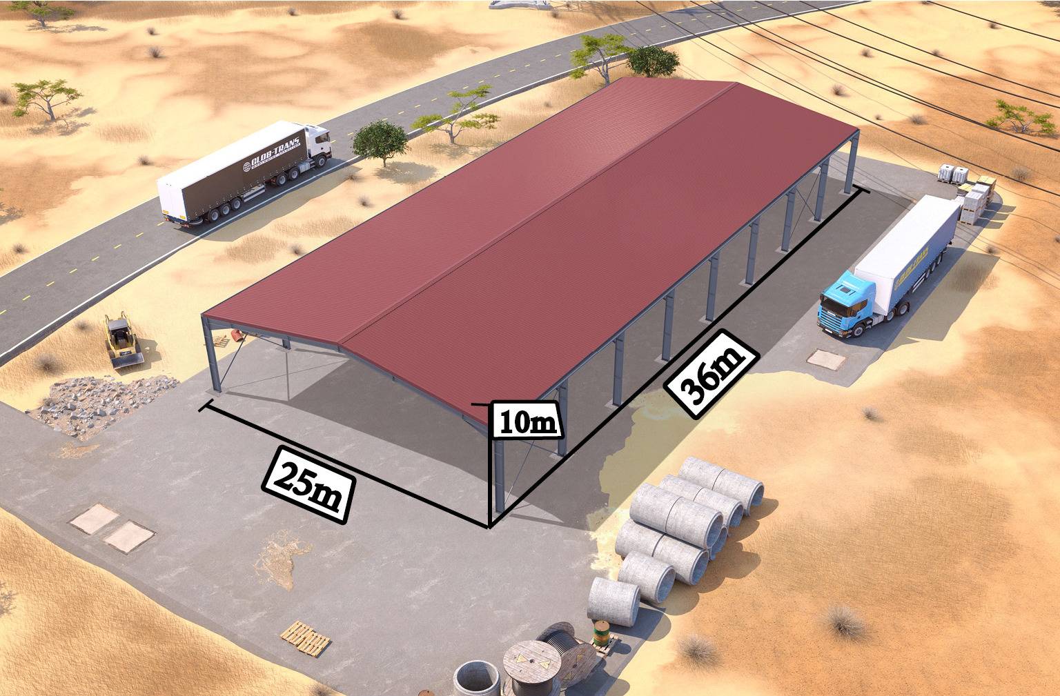 Dimensions Bâtiment ouvert en kit de 900m²