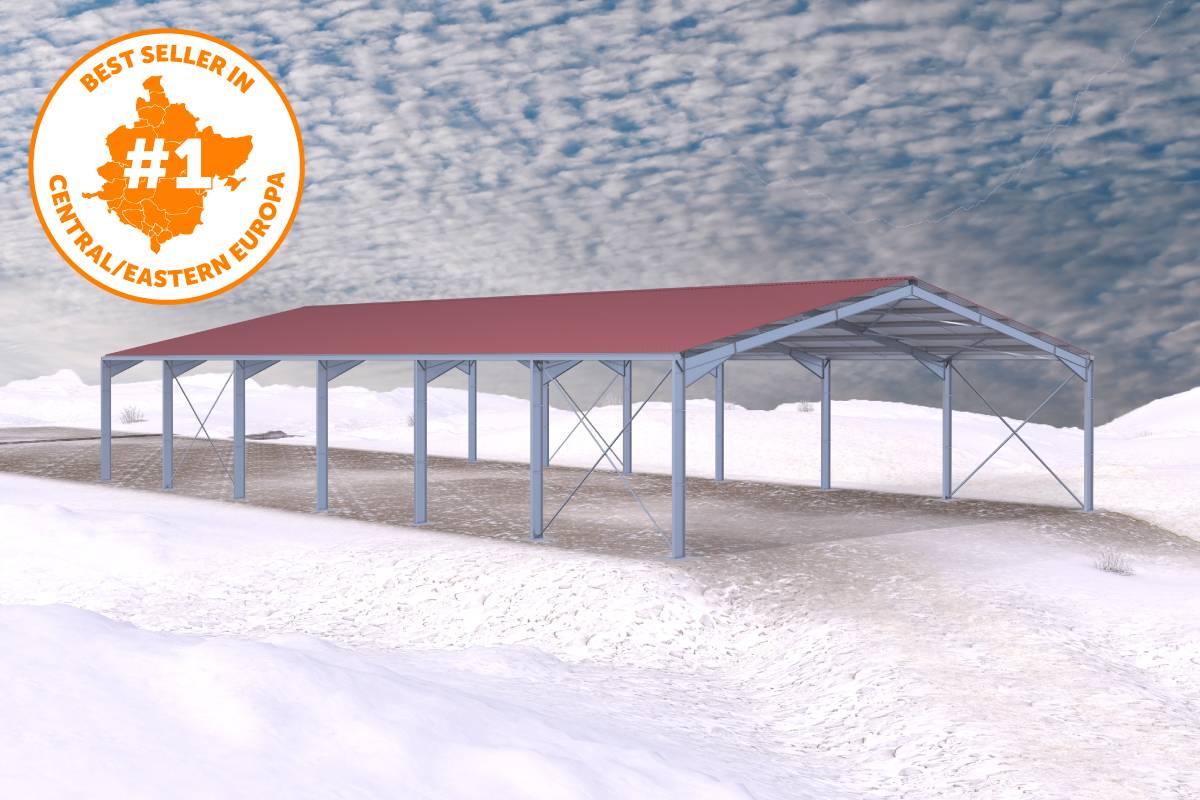 Galvanized reinforced building 620m² for heavy snow load