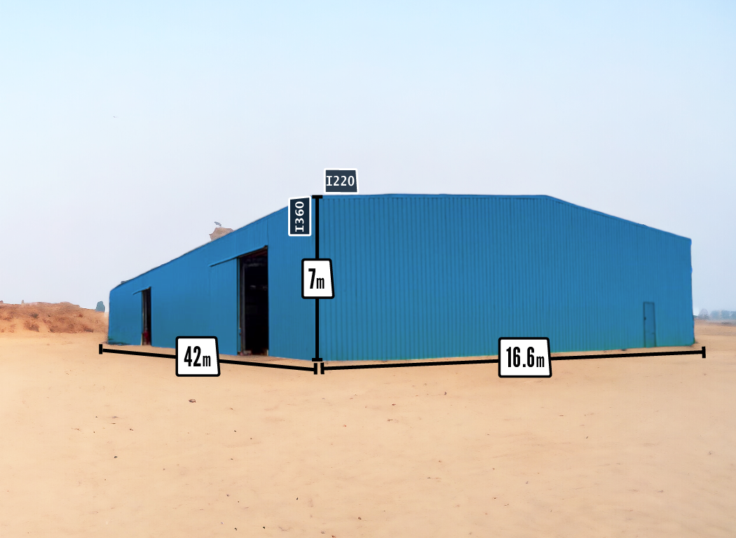 Dimensions Bâtiment en kit galvanisé fermé de 700m² avec portes sectionnelles