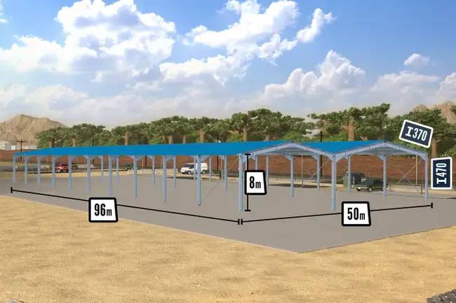 Dimensions d'Un bâtiment en kit ouvert de 4800m² pour opérations logistiques multiples