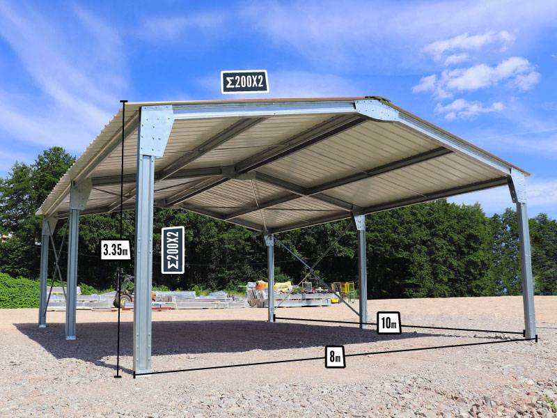 Abri de stockage métallique de 80m² avec dimensions