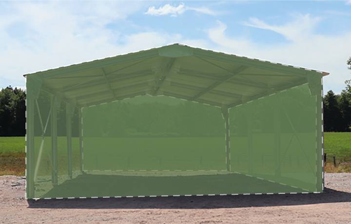Abri bi-pente en kit - 6x15x3,35m bardage: 2 pignons + 1 long pan