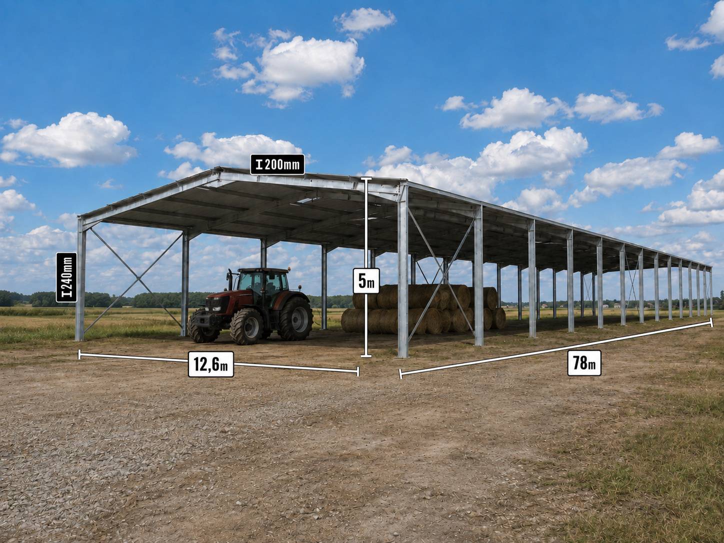 Bâtiment ouvert agricole en kit 1000m²