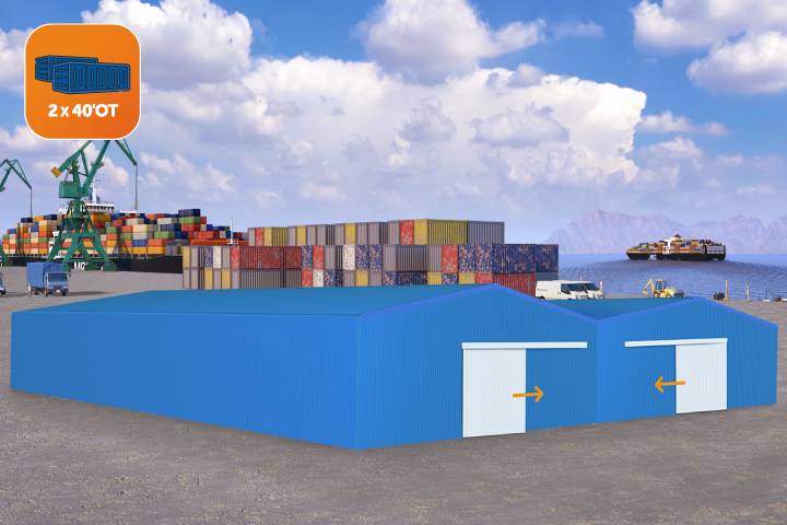 Bâtiment double de 1730m² dans un port en Afrique avec dimensions indiquées