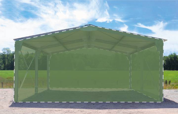 Abri bi-pente en kit 6x10x3,35m bardage 2 pignons + 1 long pan