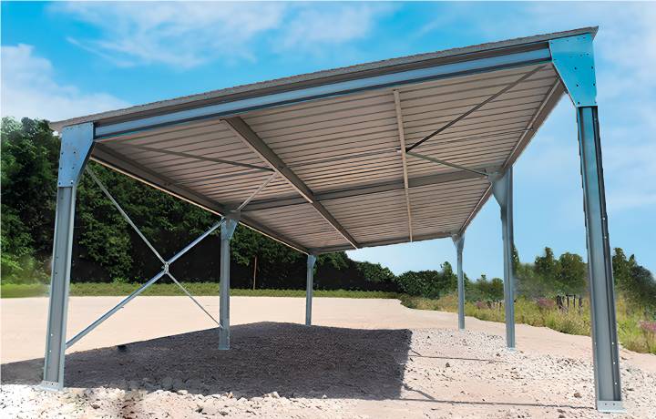 abris en kit de 54m² structure galvanisée et couverture en tôle s 1er choix 5 ondes