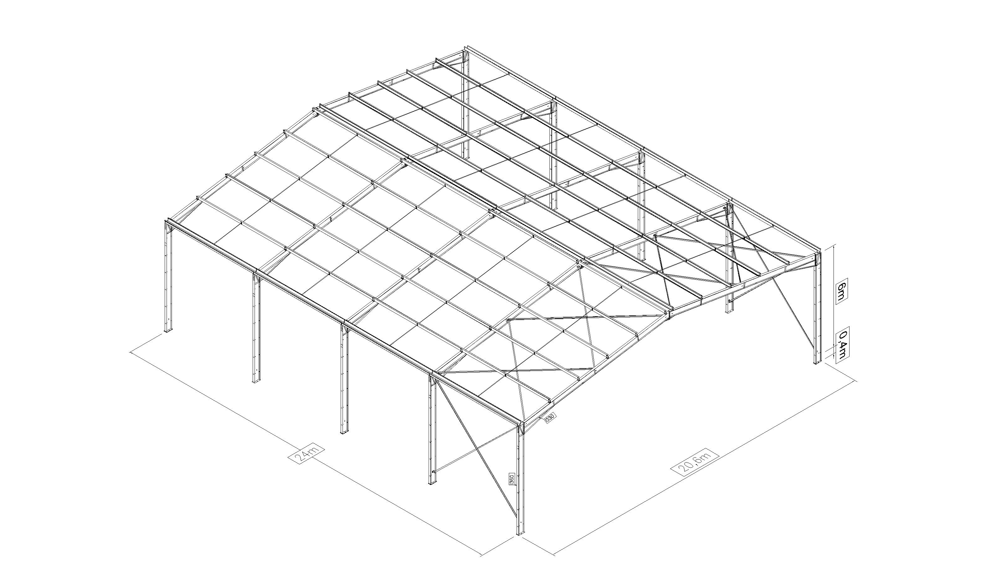 Bâtiment industriel en kit de 500m², hauteur 6m, acier galvanisé