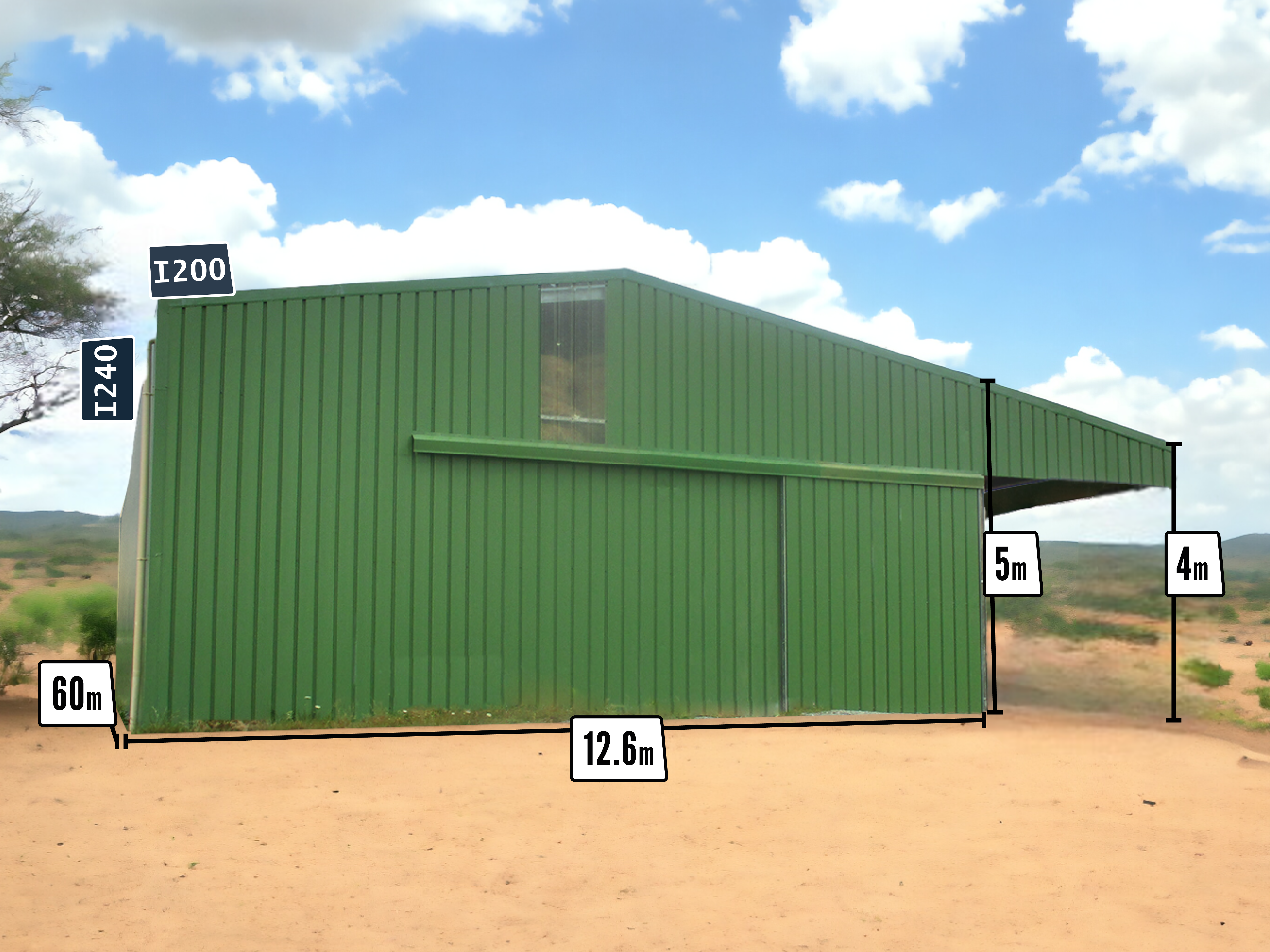 Dimensions d'un bâtiment avec auvent pour le secteur agroalimentaire