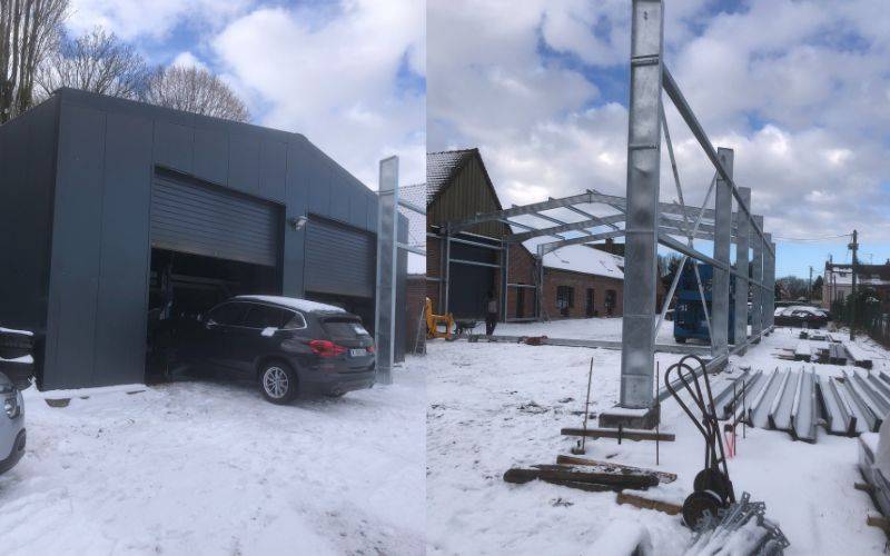 Intérieur toiture bâtiment industriel couleur ardoise fermé avec deux portes motorisées