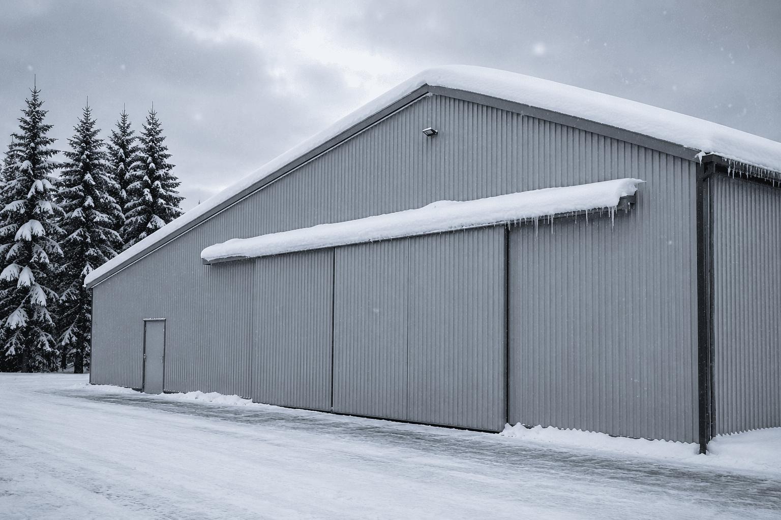 Bâtiment métallique industriel sur mesure Steel Shed for Business en environnement enneigé