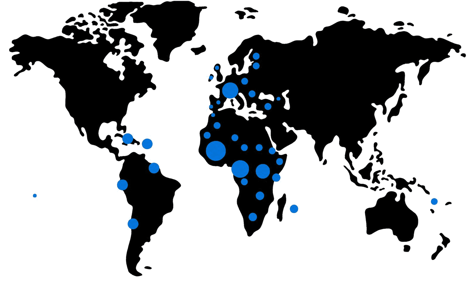 Carte du monde illustrant la présence internationale de Steel Shed for Business dans plus de 60 pays